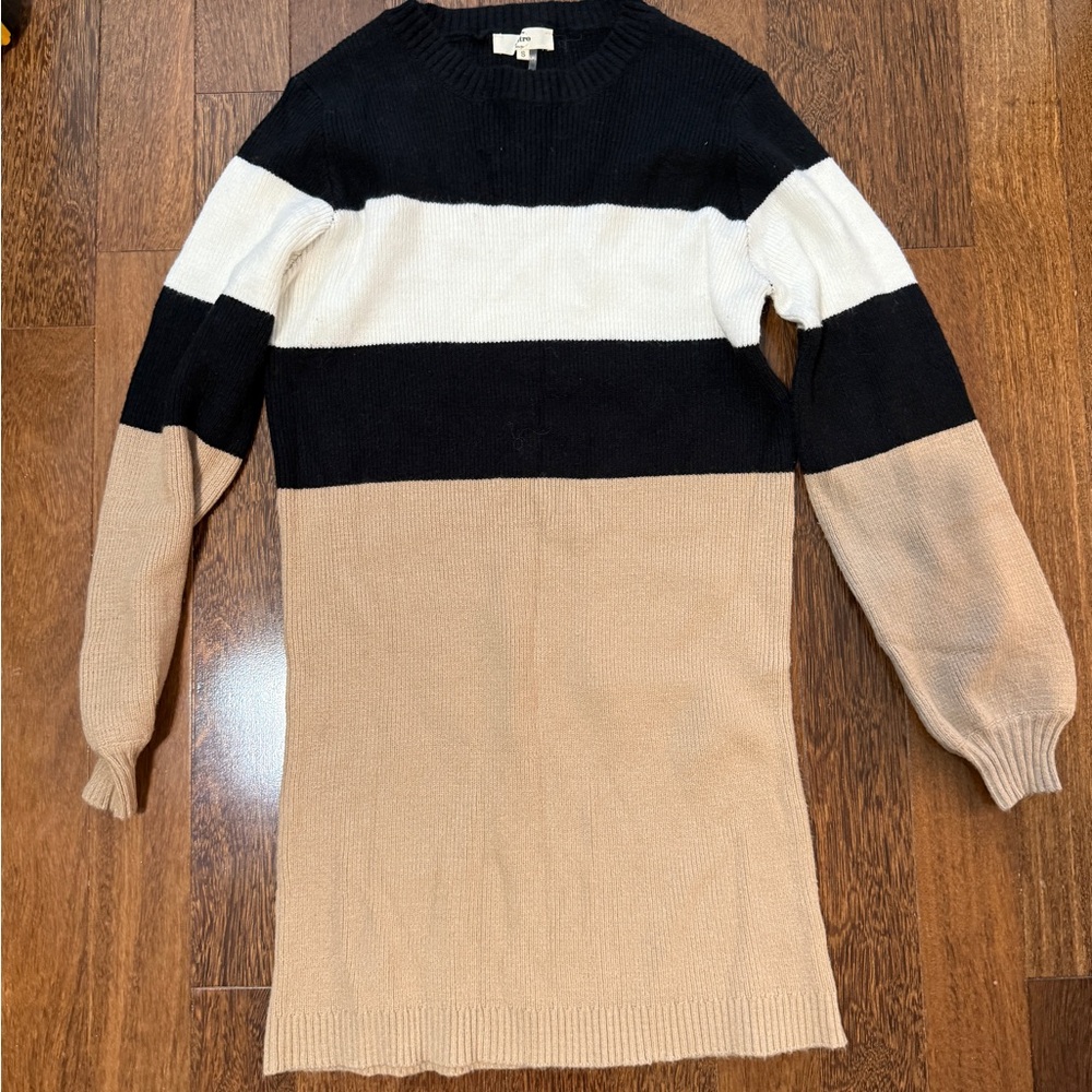 Colorblock Sweater Dress - Black, White, Tan